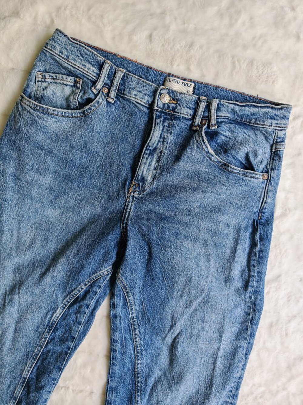 Free People We The Free Jeans 31 Wide Leg Cropped Raw Hem Distressed Boho Denim - Picture 4 of 13